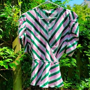 S| Pink and Green Chevron Striped Blouse